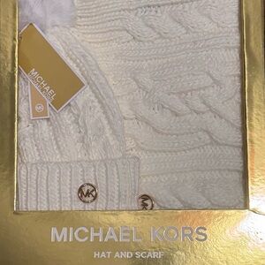Michael Kors Cream Knit Hat and Scarf Set